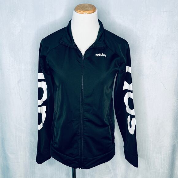 Adidas Jacket Kids Black Logo Full Zip L - Picture 1 of 9